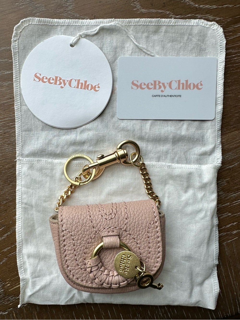 See By Chloé Blush Pink Nano Hana Leather Keyring bag charm